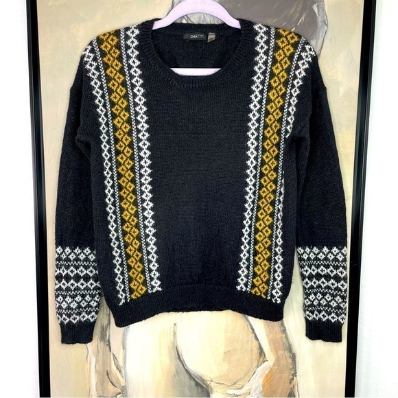 DEX 1963 Black Fair Isle Wool Mohair Blend Sweater - Picture 1 of 5